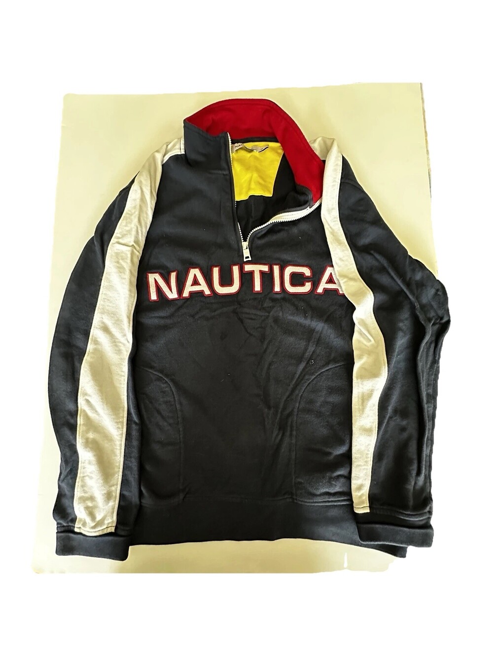 Nautica Men's Size L Colorblock Half-Zip Pullover Sweatshirt Navy Blue White Red